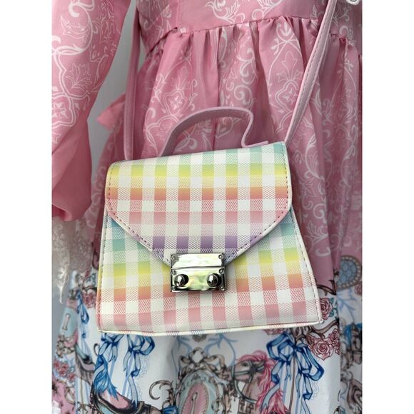 NWOT Wonder Nation Gingham Checkered Pastel Rainbow Plaid Mini Crossbody Bag - Picture 1 of 6